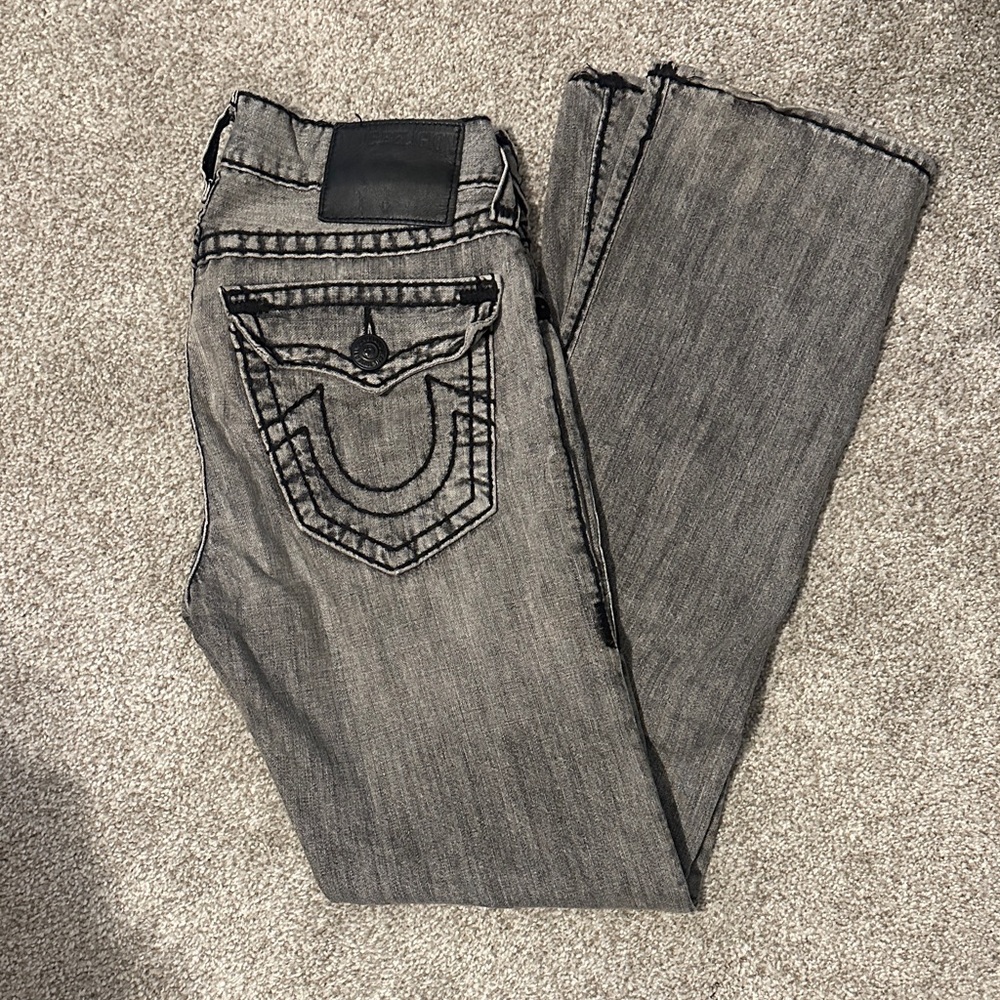 True Religion Black and Gray Ricky Relaxed Straight Jeans